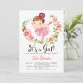 バレリーナベビーシャワーガールピンク招待状 招待状 (スタンド正面)