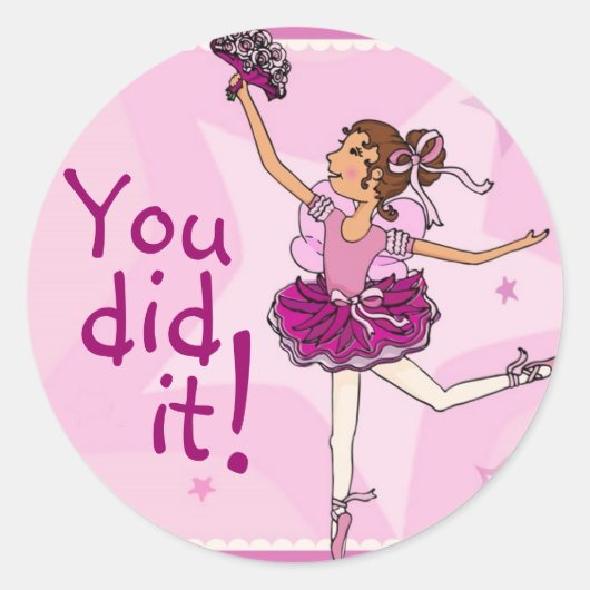 バレリーナ優雅な踊りステッカーブルネット/ピンク ラウンドシール (正面)