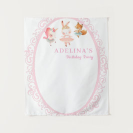 バレリーナ動物の誕生日パーティー写真の背景 タペストリー