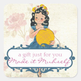 バレリーナ女の子の編み物ヤーンラベルのクロシェ玉 スクエアシール