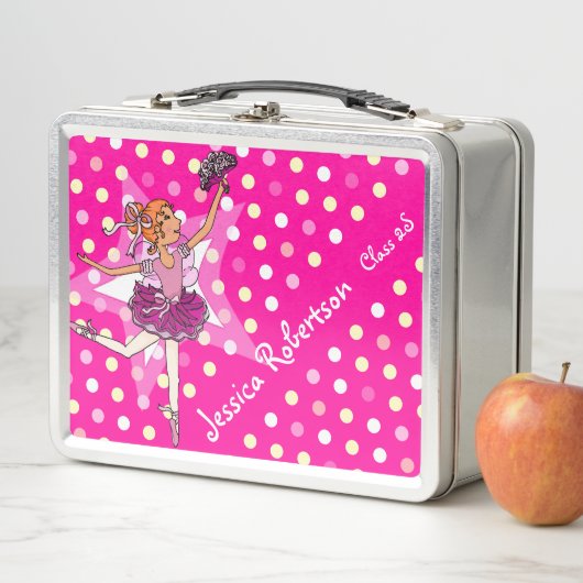 バレリーナ女の子赤ピンクの弁当箱という名前の子供たち メタルランチボックス (インサイチュ)