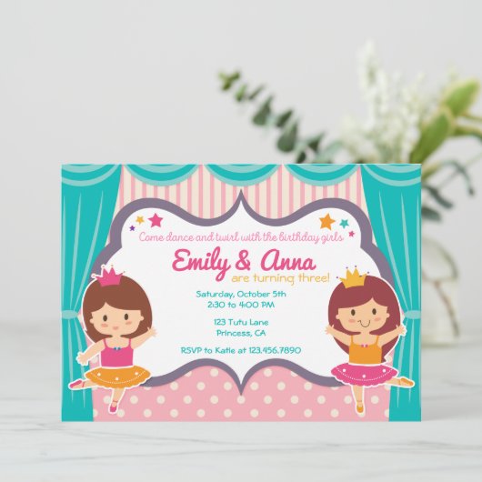 バレリーナ姉妹の誕生日パーティーの招待 招待状 (スタンド正面)