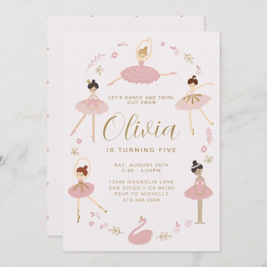 バレリーナ招待状・バレエ招待状モダン・ 招待状 (正面/裏面)