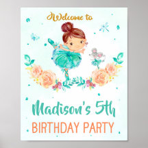 バレリーナ歓迎パーティーのサインバレエ少女のポスター