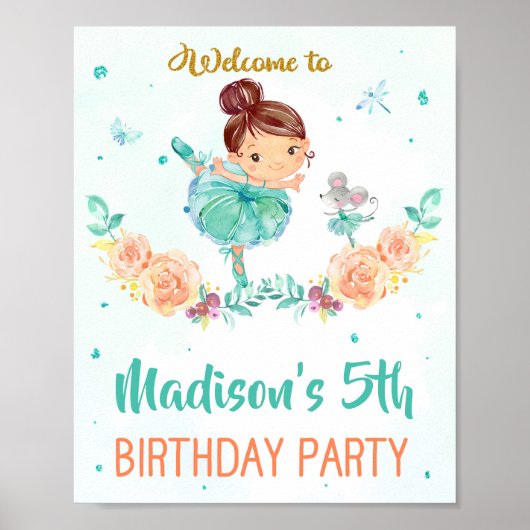バレリーナ歓迎パーティーのサインバレエ少女のポスター ポスター (正面)