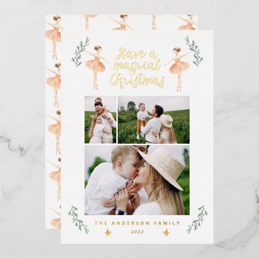 バレリーナ水の色3フォトフォイルのホリデーカード 箔シーズンカード (正面/裏面)