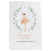 バレリーナ水彩植物性かわいいクリスマス ミディアムペーパーバッグ (正面)