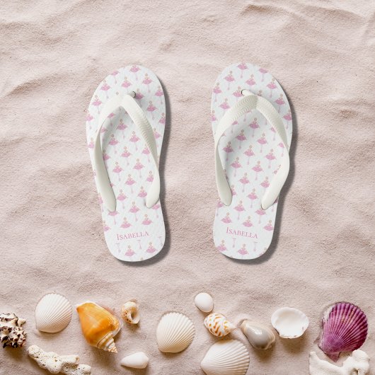 バレリーナ王女ダンサーのピンクの白い女の子モノグラム キッズビーチサンダル