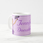 バレリーナ紫色のダークヘアの名前バレエクラスマグカップ コーヒーマグカップ (正面左)
