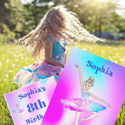 バレリーナ絞り染めパープルブルーエイジ誕生日 招待状