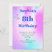 バレリーナ絞り染めパープルブルーエイジ誕生日 招待状 (正面)