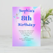 バレリーナ絞り染めパープルブルーエイジ誕生日 招待状 (スタンド正面)