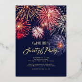 バレリーナ花火スカイラインスウィート16ブルー金ゴールド 箔招待状 (裏面)