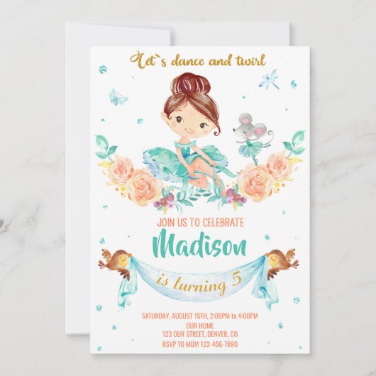 バレリーナ誕生日の招待状バレリーナの招待状 招待状 (正面)
