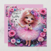 バレリーナ誕生日カード~幼い子ども~ピンク~ (正面/裏面)