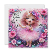 バレリーナ誕生日カード～幼い子ども～ピンク～