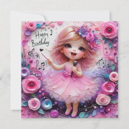 バレリーナ誕生日カード~幼い子ども~ピンク~