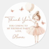 バレリーナ誕生日パーティーステッカー ラウンドシール (正面)