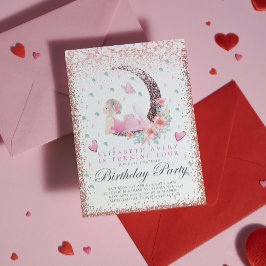 バレリーナ誕生日ムーンパステルピンクグリッター 招待状