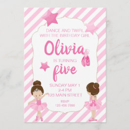 バレリーナ誕生日招待状とピンクストライプ色 招待状