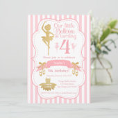 バレリーナ誕生日招待状インピンクと金ゴールド 招待状 (スタンド正面)