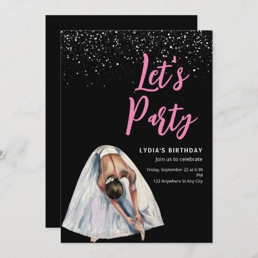 バレリーナ誕生日招待状バレエダンサー誕生 招待状 (正面/裏面)