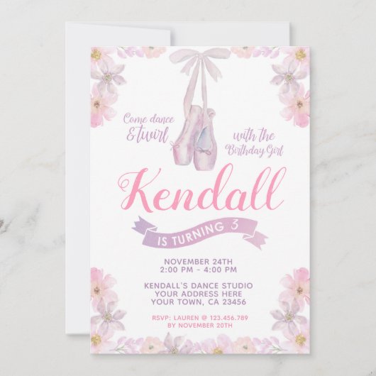 バレリーナ誕生日招待状バレエパーティー 招待状 (正面)