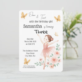 バレリーナ誕生日招待状 – ピンクバレエパーティー 招待状