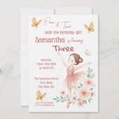 バレリーナ誕生日招待状 – ピンクバレエパーティー 招待状 (正面)