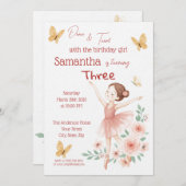 バレリーナ誕生日招待状 – ピンクバレエパーティー 招待状 (正面/裏面)