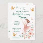 バレリーナ誕生日招待状 – ピンクバレエパーティー 招待状 (正面/裏面)