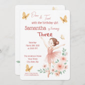 バレリーナ誕生日招待状 – ピンクバレエパーティー 招待状 (正面/裏面)