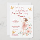 バレリーナ誕生日招待状 – ピンクバレエパーティー 招待状 (正面)