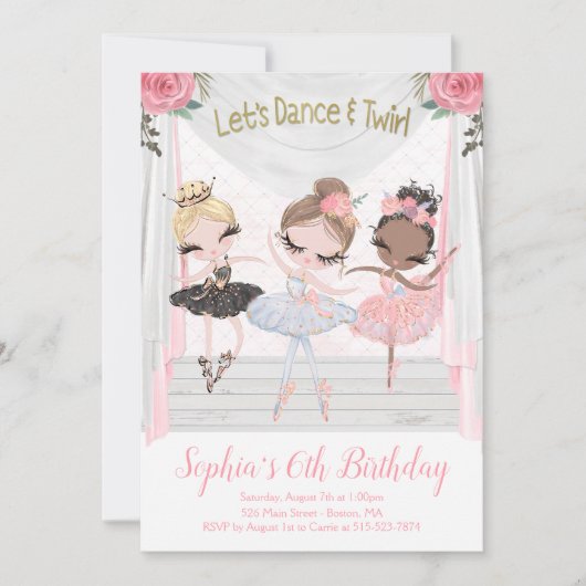 バレリーナ誕生日招待状 招待状 (正面)
