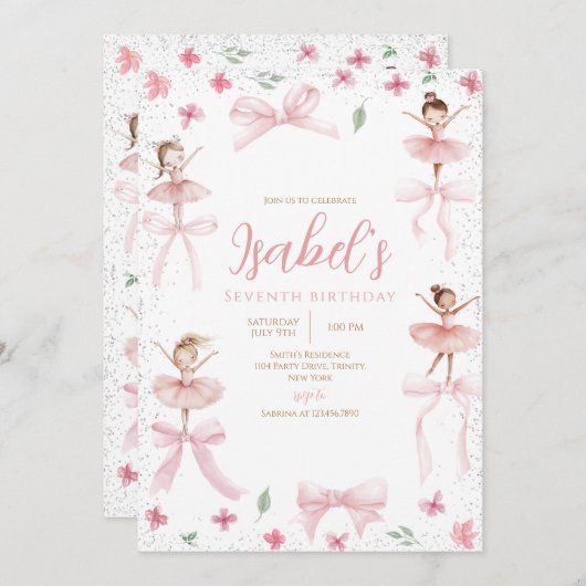 バレリーナ誕生日 招待状 (正面/裏面)