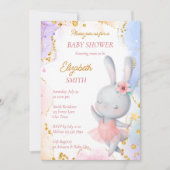 バレリーナ赤ちゃんシャワーかわいい踊りバニー 招待状 (正面)