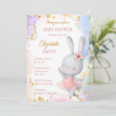バレリーナ赤ちゃんシャワーかわいい踊りバニー 招待状 (スタンド正面)