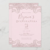 バレリーナ赤面ピンクグリッターレースキンセアニラ 招待状 (正面/裏面)