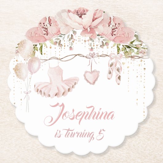 バレリーナ赤面ピンクツツ誕生日パーティーバレエ ペーパーコースター (正面)