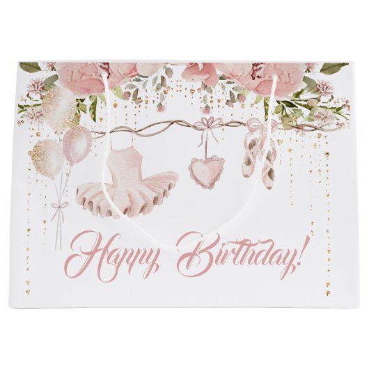 バレリーナ赤面ピンクツツ誕生日パーティーバレエ ラージペーパーバッグ (正面)