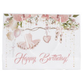 バレリーナ赤面ピンクツツ誕生日パーティーバレエ ラージペーパーバッグ (裏面)
