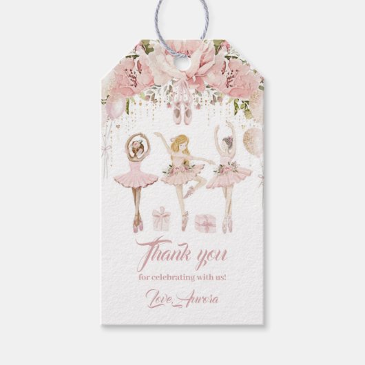 バレリーナ赤面ピンクツツ誕生日パ感謝していーティー ギフトタグ (正面)