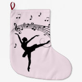 バレリーナ踊りとミュージックピンク ラージクリスマスストッキング (正面)