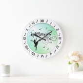 バレリーナ踊りと音楽ノートグリーン ラージ壁時計 (ホーム)