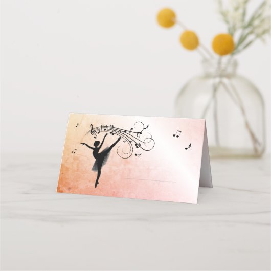 バレリーナ踊りと音楽マーリーオレンジグロー プレイスカード (正面)