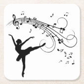 バレリーナ踊りと音楽後を追部 スクエアペーパーコースター (正面)