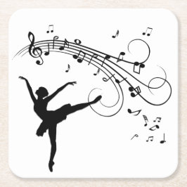 バレリーナ踊りと音楽後を追部 スクエアペーパーコースター
