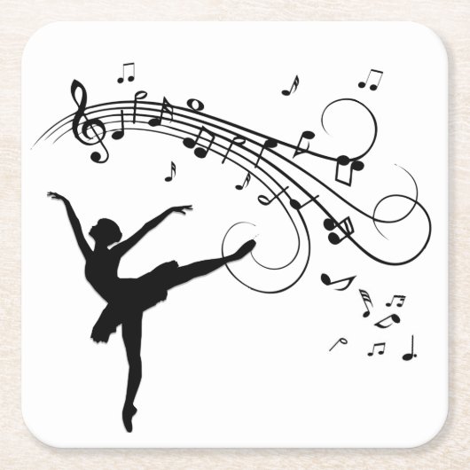 バレリーナ踊りと音楽後を追部 スクエアペーパーコースター (正面)