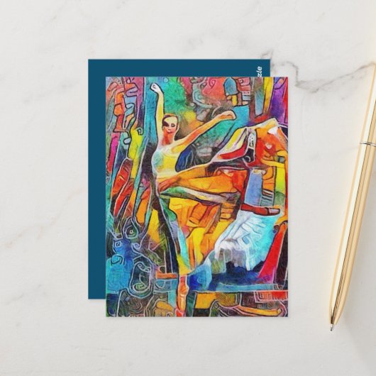 バレリーナ踊りインカラフル横 ポストカード (正面/裏面インサイチュ)