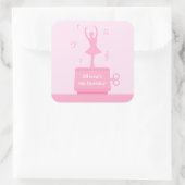 バレリーナ音楽ボックスガールバースデーデコーステッカー スクエアシール (バッグ)